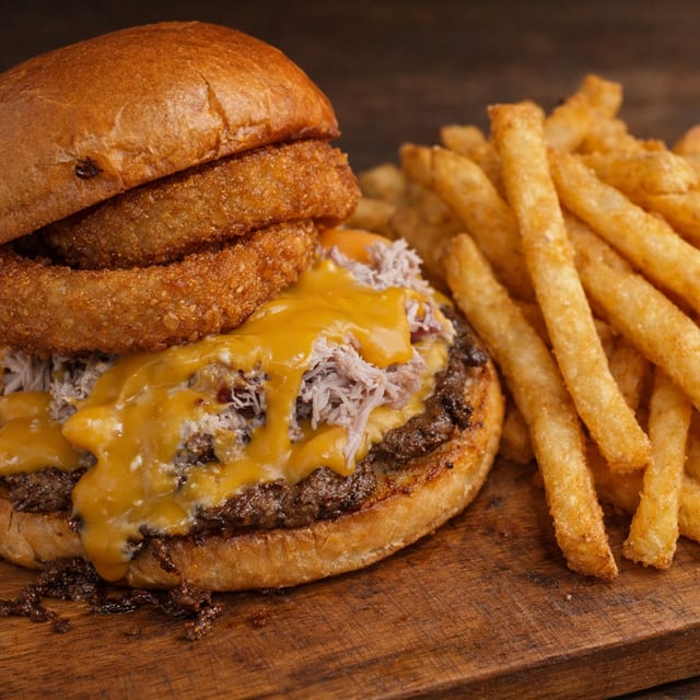 Ricky B Smash Burger with Fries.